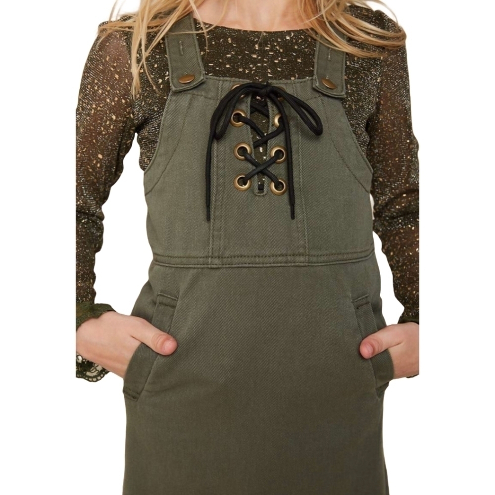 Hayden Denim Lace-Up Overall Mini Dress Small Indie Grunge Y2K 90s Boho Academia